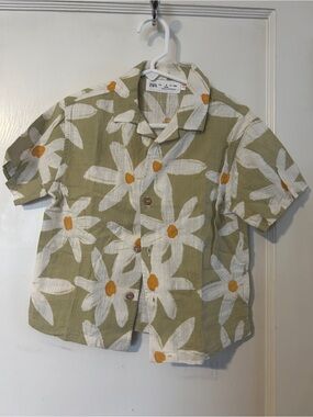 Zara Kids Olive & White Floral Button-Down Shirt